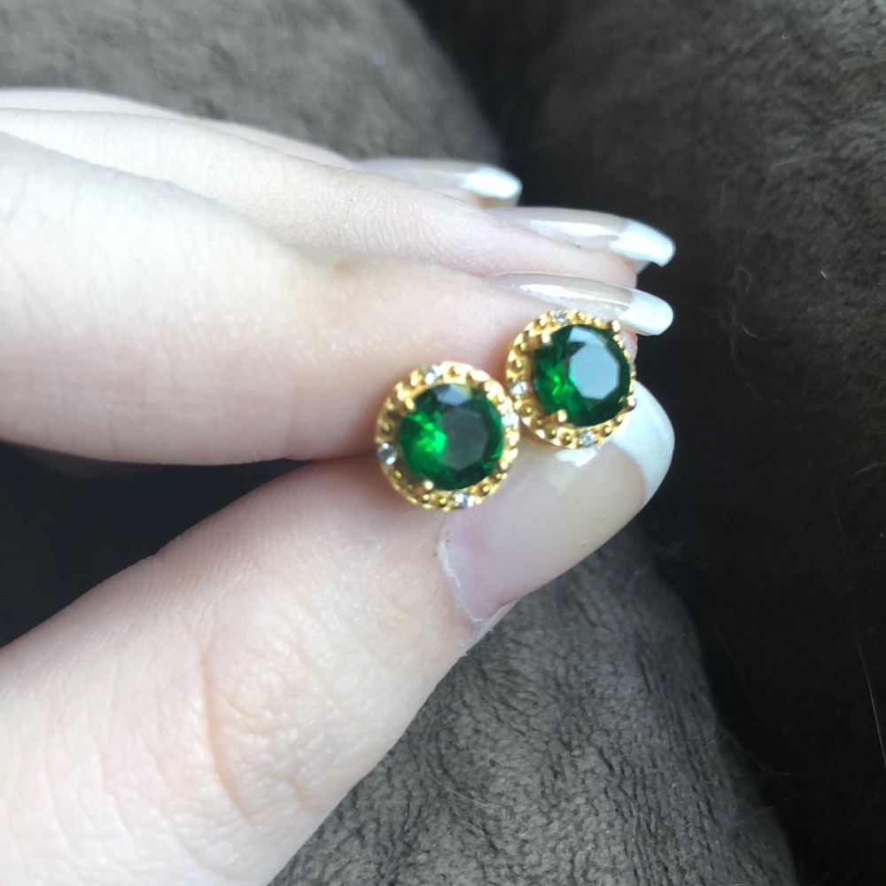 Emerald Gold Plated Sterling Silver Earrings